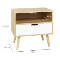 HOMCOM Table de chevet avec tiroir niche style scandinave panneau de particules pieds en bois massif 50 x 39,5 x 49,5 cm motif chevrons(m-3)