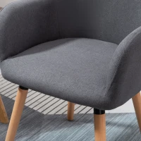 HOMCOM Esszimmerstuhl Wohnzimmerstuhl Bürostuhl Polsterstuhl Sessel mit Rückenlehne Anti-Rutsch Leinenstoff Schaumstoff Buchenholz Dunkelgrau+Natur 56 x 60 x 85 cm(m-8)