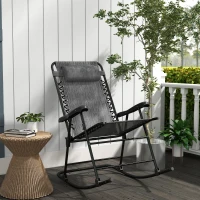 Outsunny Folding Rocking Chair Outdoor Portable Zero Gravity Chair w/ Headrest Grey(m-2)