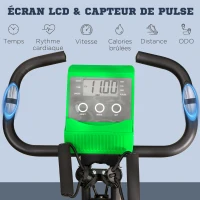 HOMCOM Vélo d'appartement pliable, vélo d'exercice, home traîner pour adultes, 8 niveaux de résistance magnétique, capteurs pouls main, écran LCD multifonction, selle réglable, acier, vert, noir(m-4)