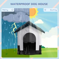 PawHut Plastic Dog Kennel with Windows, for Garden Patio, Medium and Large Dogs, 101 x 88 x 99cm - Grey(m-6)