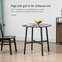 HOMCOM Esstisch Küchentisch, großer Tisch, Industriedesign, Rustikales Design, Φ80 x 76 cm, Braun(m-4)