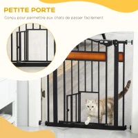PawHut Barrière de sécurité pour animaux système de double verrouillage sans perçage 74 à 80 cm acier bois de pin noir(m-7)