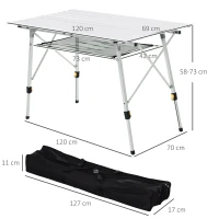 Outsunny Table pliante en aluminium table de camping table de jardin 6 personnes hauteur réglable + sac de transport(m-3)