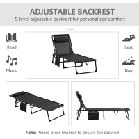 Outsunny Portable Sun Lounger Set of 2, Folding Camping Bed Cot, Reclining Lounge Chair 5-position Adjustable Backrest with Side Pocket, Pillow for Patio Garden Beach Pool, Black(m-4)