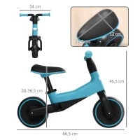 AIYAPLAY Bicicleta sin Pedales para Niños de + 18 Meses Triciclo Infantil con Sillín Ajustable en 30-36,5 cm 66,5x34x46,5 cm Azul(m-3)