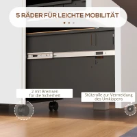 Vinsetto Rollcontainer Aktenschrank, 3 Schubladen, abschließbar, rollbar, 37 cm x 43,5 cm x 60 cm, Weiß(m-7)