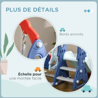 AIYAPLAY Ensemble toboggan et balançoire pour enfants 3 en 1 avec panier de basket, 155L x 136l x 114H cm bleu(m-8)