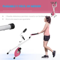 HOMCOM Bicicleta Estática Plegable con Resistencia Magnética Asiento con Altura Ajustable y Pulsómetro 43x97x109 cm Rosa(m-7)