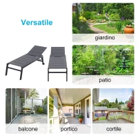 Outsunny Sdraio da Giardino Reclinabile su 5 Livelli Rivestimento Imbottito, Alluminio e Texteline, 72x168x102cm Grigio(m-7)