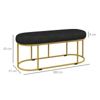 HOMCOM Schuhbank im Retrodesign, Bettbank, Flurbank, Samtoptik, bis 200 kg, Metallrahmen, schwarz, 100 x 37 x 43cm(m-3)