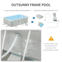Outsunny Steel Frame Pool with Filter Pump, Outdoor Rectangular Frame Above Ground Swimming Pool, 340 x 215 x 80 cm, Light Grey(m-7)