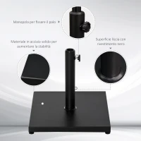 Outsunny Base per Ombrellone Quadrata da 18kg per Pali da Ø3/3.5/3.8 cm, 45x45x39 cm, Nero(m-5)