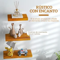 HOMCOM Estantes de Pared de Madera 3 Piezas Repisas de Pared Estilo Vintage 50x18x3,6 cm 40x18x3,6 cm 30x18x3,6 cm Marrón(m-5)