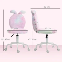 HOMCOM Fuzzy Office Chair with Bunny Ears, Faux Fur Swivel Desk Chair, Armless Makeup Vanity Chair with Adjustable Height for Bedroom, Study Room, Colourful(m-3)