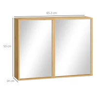 kleankin Specchiera da Bagno in Bambù e Vetro con 3 Ripiani, 2 Ante e Montaggio a Muro, 65.2x14x50 cm, color Legno(m-3)