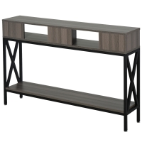 HOMCOM Tavolo Consolle Stile Vintage Industriale con 3 Ripiani e Telaio in Metallo, Grigio e Nero, 120x23.5x75cm