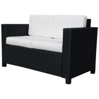 Outsunny 2 Seater Rattan Sofa with Soft Padded Cushion, All-Weather PE Wicker Weave Garden Loveseat with Armrests, Black(m-11)