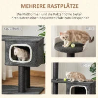 PawHut Kratzbaum aus Filz Katzenbaum für Katzen Kletterbaum mit Katzenhöhle Sisalstämmen großer Plattform Spielbälle 112 cm Höhe stabil Schwarz 70 x 41 x 112 cm(m-5)