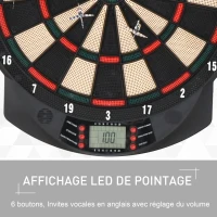 HOMCOM Cible jeu de fléchettes électronique 26 Jeu principals et 185 jeux variations cibles électroniques pour 8 joueurs 30 flechette pointe affichage LCD haut-parleur noir(m-4)