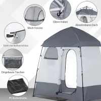Outsunny Duschzelt für 2 Personen Toilettenzelt mit Transporttasche 3 Türen 2 Fenster Camping Umkleidezelt Umkleidekabine Lagerzelt Hellgrau+Grau(m-5)