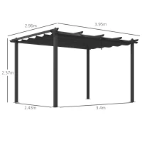 Outsunny 3 x 4m Aluminium Pergola, with Retractable Roof - Dark Grey(m-3)