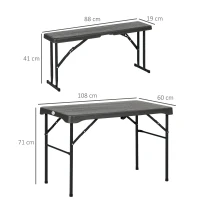 Outsunny Folding Picnic Table with 2 Benches, 3-Piece Portable Garden Furniture Set for 4, Dining Table Set with Plastic Top, Steel Frame, Dark Grey(m-3)
