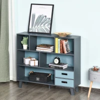 HOMCOM Bücherregal, Standregal , Aufbewahrungregal, Bücherschrank mit 2 Schubladen, MDF, Blau, 105 x 30 x 96 cm(m-2)