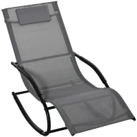 Outsunny Chaise longue à bascule rocking chair ergonomique avec tétière accoudoirs métal galvanisé textilène Gris(m-1)