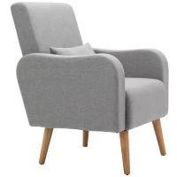 HOMCOM Accent Chair, Linen-Touch Armchair, Upholstered Leisure Lounge Sofa for Living Room, Club Chair with Wooden Frame, Grey(m-11)