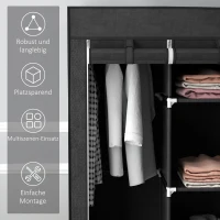 HOMCOM Stoffschrank aus Vlies, Faltschrank, inkl. 3 Schubladen, 125 cm x 43 cm x 162,5 cm, Schwarz(m-6)