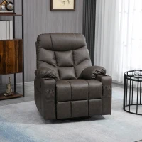 HOMCOM Manual Reclining Chair, Recliner Armchair with Faux Leather, Footrest, Cup Holders, 86x93x102cm, Brown(m-2)