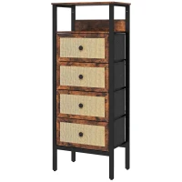 HOMCOM Cómoda para Dormitorio con 4 Cajones con Frentes de Ratán Compartimiento y Marco de Acero 50x30x126 cm Marrón Rústico(m-10)