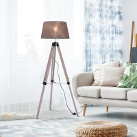 HOMCOM Tripod Floor Lamps for Living Room Bedroom, Modern Adjustable Standing Lamp with Wood Legs, Drum Fabric Shade, 99-143cm, Grey(m-2)