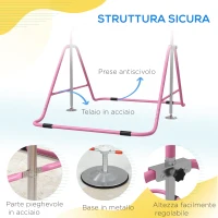 HOMCOM Sbarra per Trazioni Pieghevole per Bambini 3-8 Anni con Altezze Regolabili in Acciaio, 154x106.2x88.5-128.5cm, Rosa(m-5)