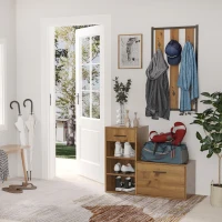 HOMCOM Coat Rack with Shoe Bench Set, Hall Tree, Hallway Set with 6 Hooks, Drawer and Storage Cabinet, Black and Natural(m-2)