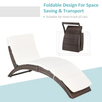 Outsunny Outdoor Foldable PE Rattan Sun Lounger with Soft Padded Cushion, Ergonomic Curved Design Sun Bed for Garden, Balcony, Garden, Brown(m-6)