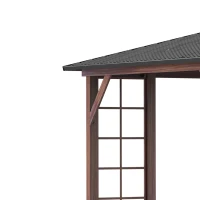 Outsunny Tonnelle pavillon de jardin avec toit rigide 364 x 299 x 280 cm structure en métal marron gris(m-9)