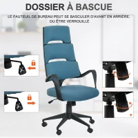 HOMCOM Fauteuil de bureau 67L x 60l x 118-127H cm rembourré réglable pivotant 360° bleu(m-4)
