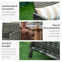 Outsunny 3 Pieces Rattan Bistro Set, Wicker Garden Furniture Set, Glass Top 2-tier Coffee Table and Chairs Set with Pillows and Washable Cushions for Outdoor, Patio, Balcony, Grey(m-7)