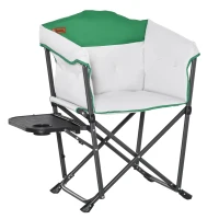 Outsunny Campingstuhl Klappstuhl Regiestuhl Tisch mit Getränkehalter Tragbar Oxford-Gewebe 83 x 64 x 90 cm Weiß+Grün(m-1)