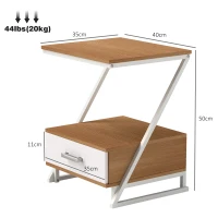 HOMCOM Juego de 2 Mesitas Auxiliares en Forma de Z con Cajón y Compartimento Mesita Auxiliar para Salón 40x35x50 cm Natural(m-3)