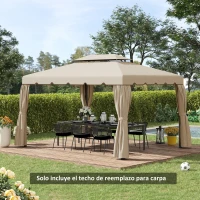 Outsunny Techo de Repuesto para Cenador 4x3 m Cubierta de Repuesto con Doble Techo y 8 Orificios de Drenaje Beige(m-2)