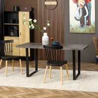 HOMCOM Mesa de Comedor Estilo Industrial con Encimera de Madera y Patas de Acero para hasta 6 Personas 160x85x75 cm Gris(m-2)