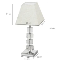 HOMCOM Lámpara de Mesita de Noche con Casquillo E14 Máx. 40W Cristal Giratorio y Base de Metal para Dormitorio 20x20x47cm Crema(m-3)