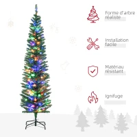 HOMCOM Sapin de Noël artificiel lumineux en forme de crayon 180 cm 150 lumières multicolores 390 branches base en acier vert(m-4)