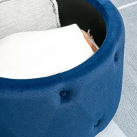 HOMCOM Hocker, rund, mit Staufach, Steppdesign mit Knöpfen, Bezug in Samtoptik, blau, 60 x 60 x 40cm(m-9)