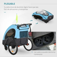 HOMCOM Remolque Infantil 3 en 1 para Bicicleta Carrito para Correr de 2 Plazas para Niños de +6 Meses Plegable Ruedas Giratorias y Manillar Ajustable 150x85x107 cm Azul(m-6)