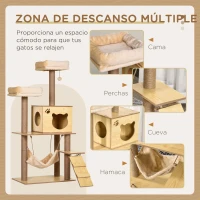 PawHut Árbol Rascador para Gatos Altura 130 cm Torre para Gatos con Postes Rascadores de Yute Camas Hamaca 60x40x130 cm Natural(m-4)