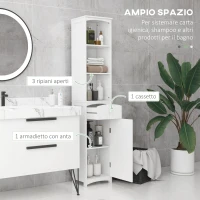HOMCOM Mobiletto a Colonna Bagno Salvaspazio in MDF Bianco, Armadietto Bagno Multifunzione per Camera con 3 Ripiani 34x24x170cm(m-4)